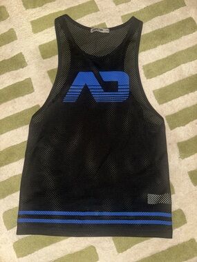 Addicted Black Mesh Tank with Blue Logo